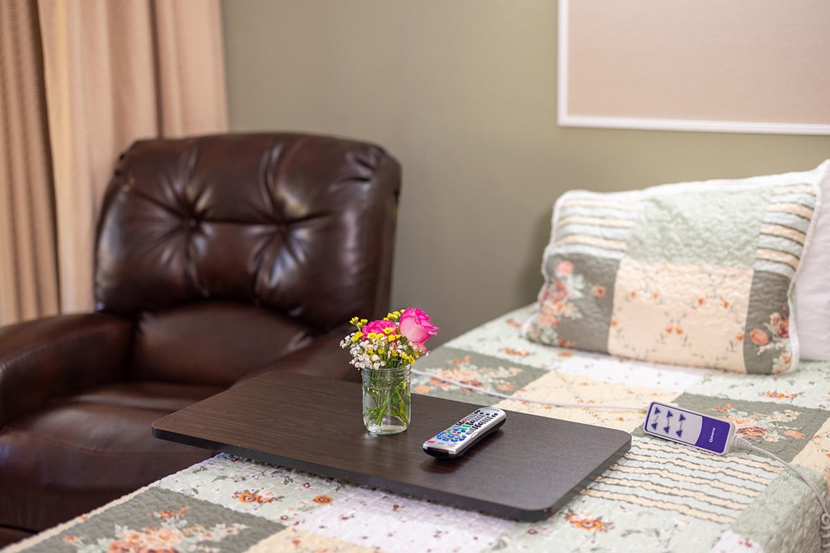 Flowers on a patient's bed